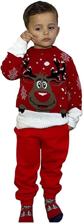 Children's Kids Girls Boys Rudolph On The Wall Christmas Jumper