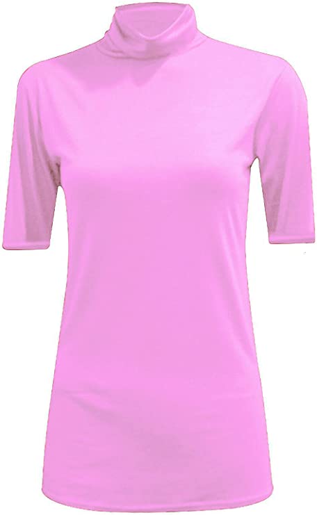 Womens Ladies Turtle Polo Neck Jumper Short Sleeve Top High Neck T Shirt Top Plus 16-26