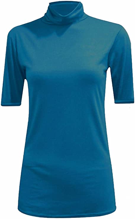 Womens Ladies Turtle Polo Neck Jumper Short Sleeve Top High Neck T Shirt Top Plus 16-26