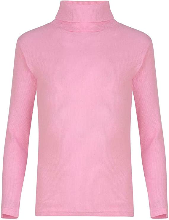 Kids Unisex Girls Boys Rib Polo Neck Top Turtle Neck Long Sleeve Rib Tops Size 5-13 Years