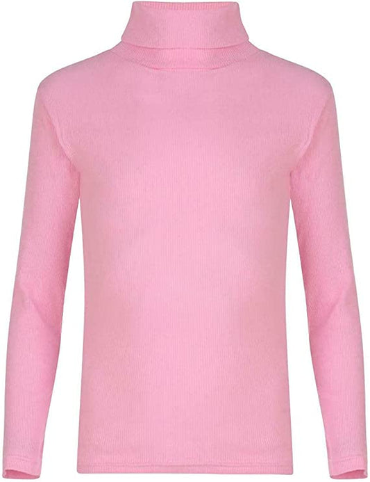 Kids Unisex Girls Boys Rib Polo Neck Top Turtle Neck Long Sleeve Rib Tops Size 5-13 Years