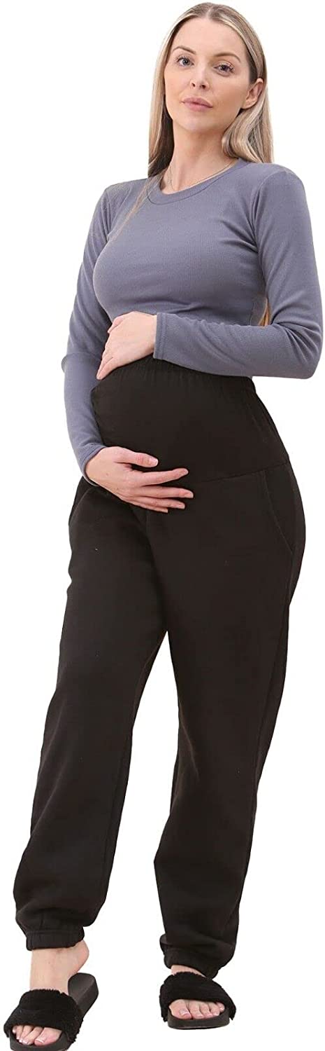 Women's Pregnancy Fleece Jogger Full Ankle Length Over The Bump Maternity Leggings Loose Casual Joggers Pregnant Pants for Belly Support UK