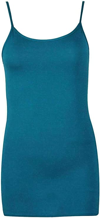 Women's Plain Cami Tunic Top Long Strappy Vest Stretchy Mini Dress UK 8-22