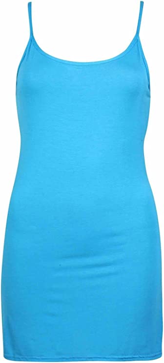 Women's Plain Cami Tunic Top Long Strappy Vest Stretchy Mini Dress UK 8-22