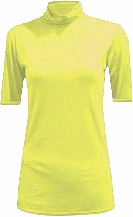 Womens Ladies Turtle Polo Neck Jumper Short Sleeve Top High Neck T Shirt Top Plus 16-26