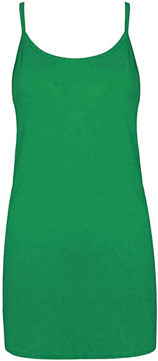 Women's Plain Cami Tunic Top Long Strappy Vest Stretchy Mini Dress UK 8-22