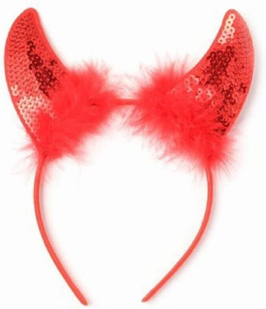 Fun pair of red sequin Devils horns on head band, Alice band, Great Hen nights, fancy dress Girls Halloween Red and Black Devil Horns Alice Hair Band Headband