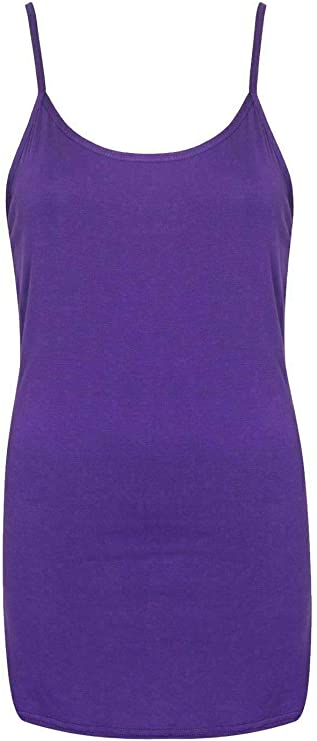 Women's Plain Cami Tunic Top Long Strappy Vest Stretchy Mini Dress UK 8-22