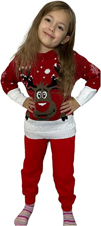 Children's Kids Girls Boys Rudolph On The Wall Christmas Jumper