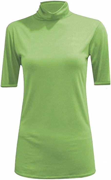 Womens Ladies Turtle Polo Neck Jumper Short Sleeve Top High Neck T Shirt Top Plus 16-26