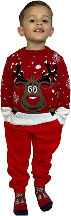 Children's Kids Girls Boys Rudolph On The Wall Christmas Jumper