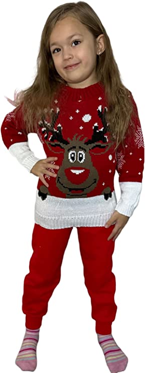 Children's Kids Girls Boys Rudolph On The Wall Christmas Jumper