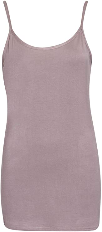 Women's Plain Cami Tunic Top Long Strappy Vest Stretchy Mini Dress UK 8-22