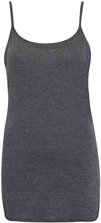 Women's Plain Cami Tunic Top Long Strappy Vest Stretchy Mini Dress UK 8-22