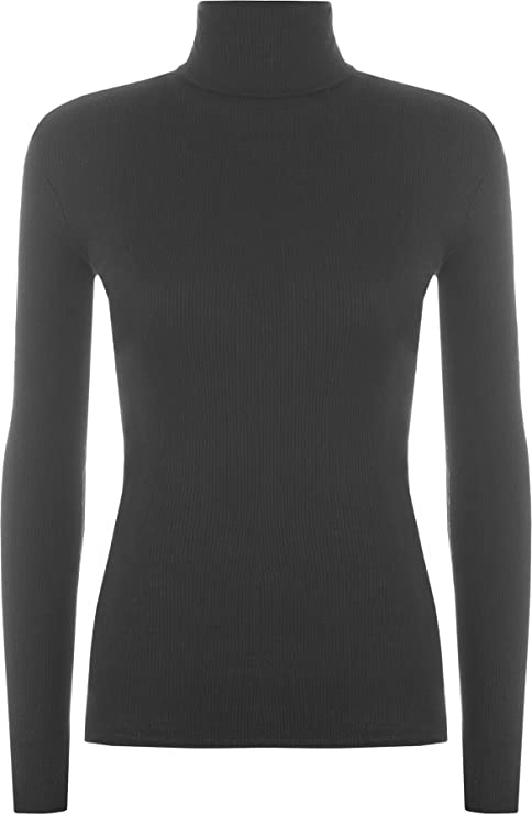 Women Ladies Ribbed Stretch Polo Turtle Neck Rib Top Jumper UK Size S/M-XXL