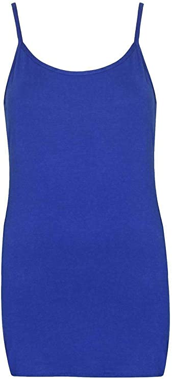 Women's Plain Cami Tunic Top Long Strappy Vest Stretchy Mini Dress UK 8-22