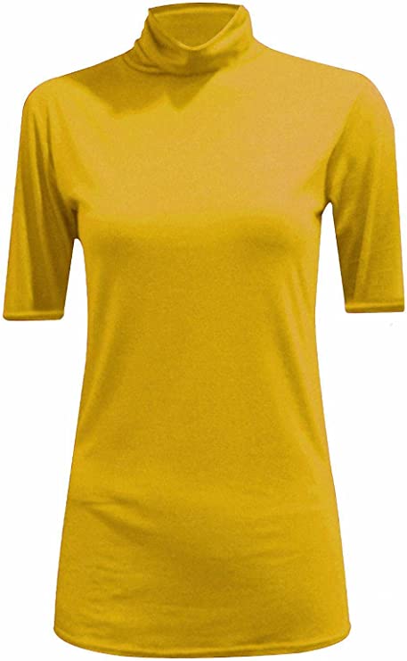 Womens Ladies Turtle Polo Neck Jumper Short Sleeve Top High Neck T Shirt Top Plus 16-26