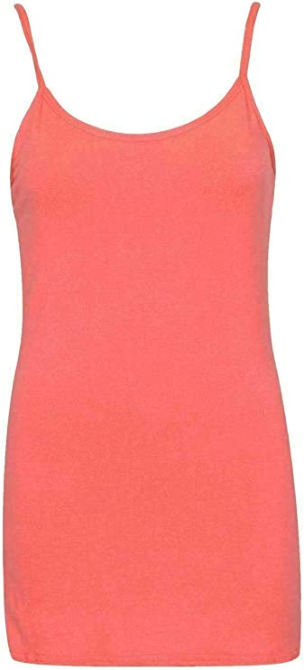 Women's Plain Cami Tunic Top Long Strappy Vest Stretchy Mini Dress UK 8-22