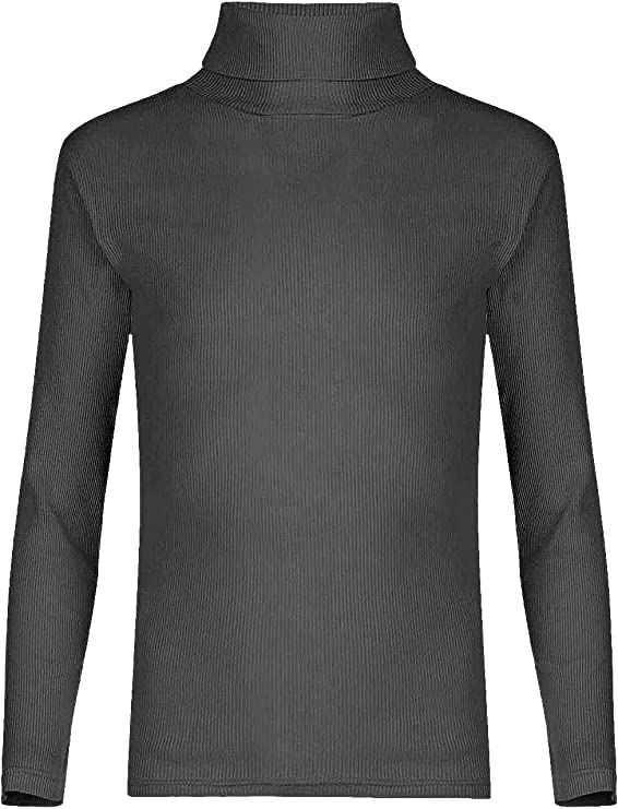 Kids Unisex Girls Boys Rib Polo Neck Top Turtle Neck Long Sleeve Rib Tops Size 5-13 Years