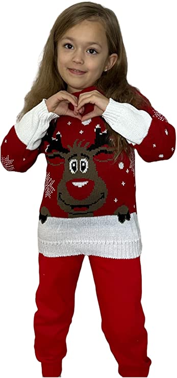 Children's Kids Girls Boys Rudolph On The Wall Christmas Jumper