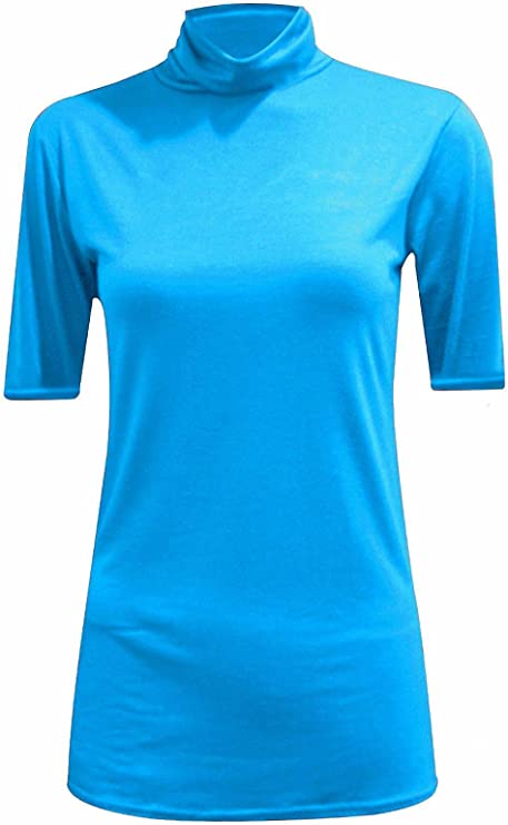 Womens Ladies Turtle Polo Neck Jumper Short Sleeve Top High Neck T Shirt Top Plus 16-26