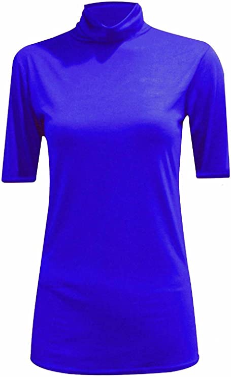 Womens Ladies Turtle Polo Neck Jumper Short Sleeve Top High Neck T Shirt Top Plus 16-26