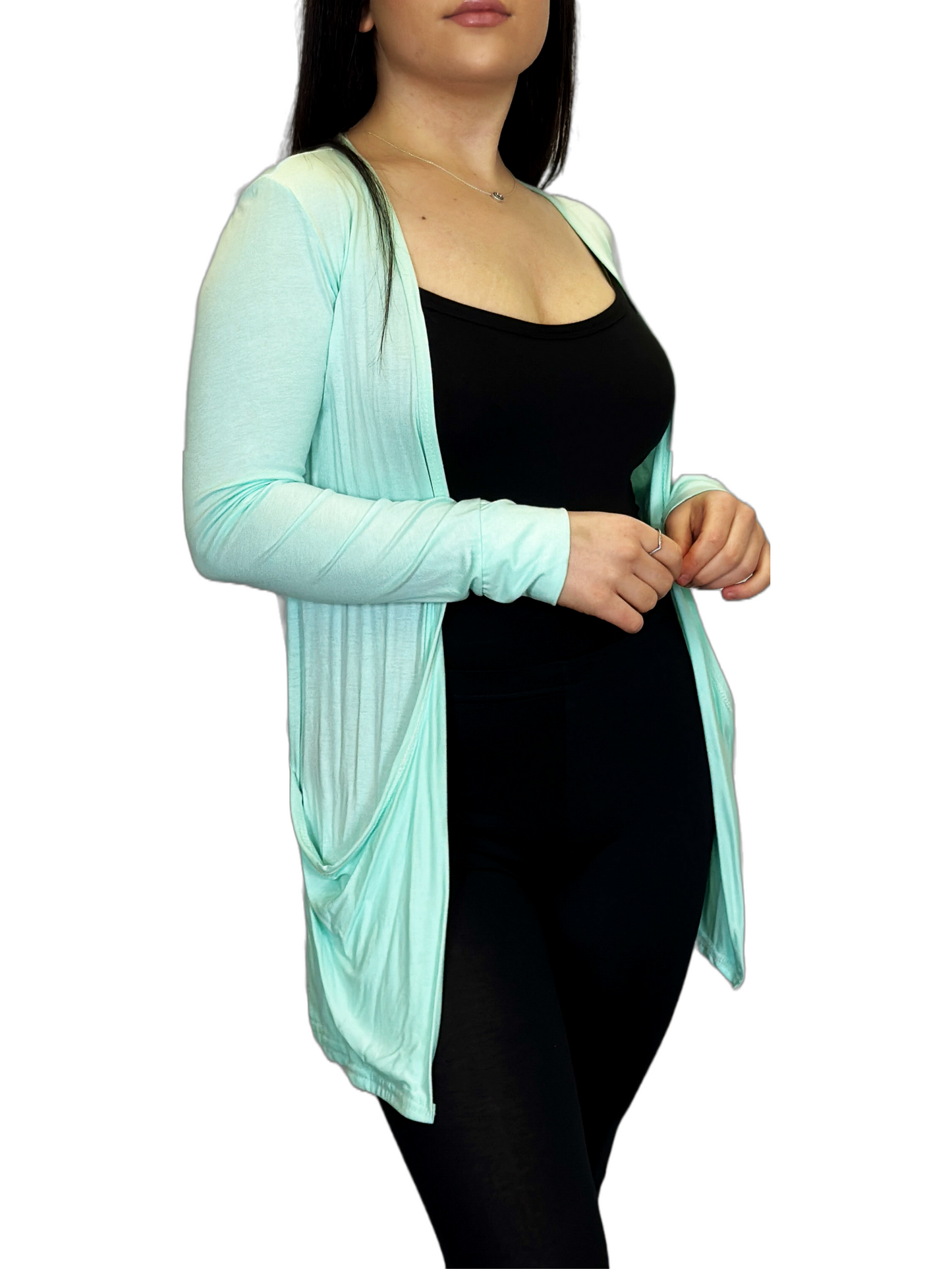 Ladies Long Sleeve Pocket Cardigan Womens Top Sizes 16-26