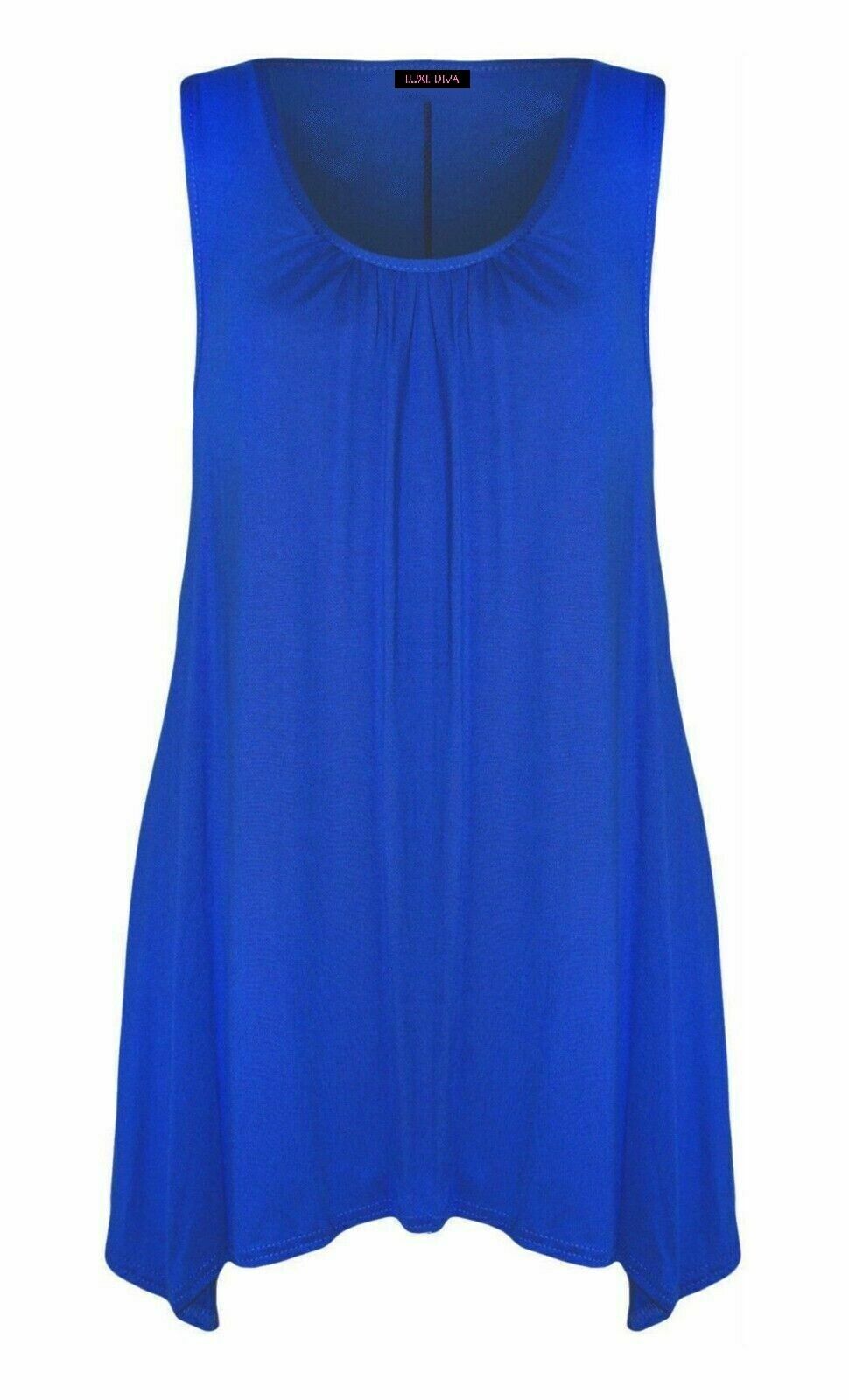 Ladies Hanky Hem Womens Sleeveless Scoop Neck Jersey Long Tunic Vest