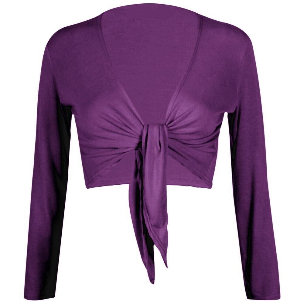 Women Tie Up Crop Shrug Wrap Bolero Ladies Cardigan Top Size